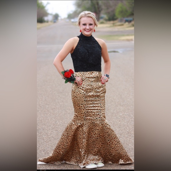 High Collar Exposed Leopard Pattern Mermaid
Gown. Worn once! - Picture 1 of 8